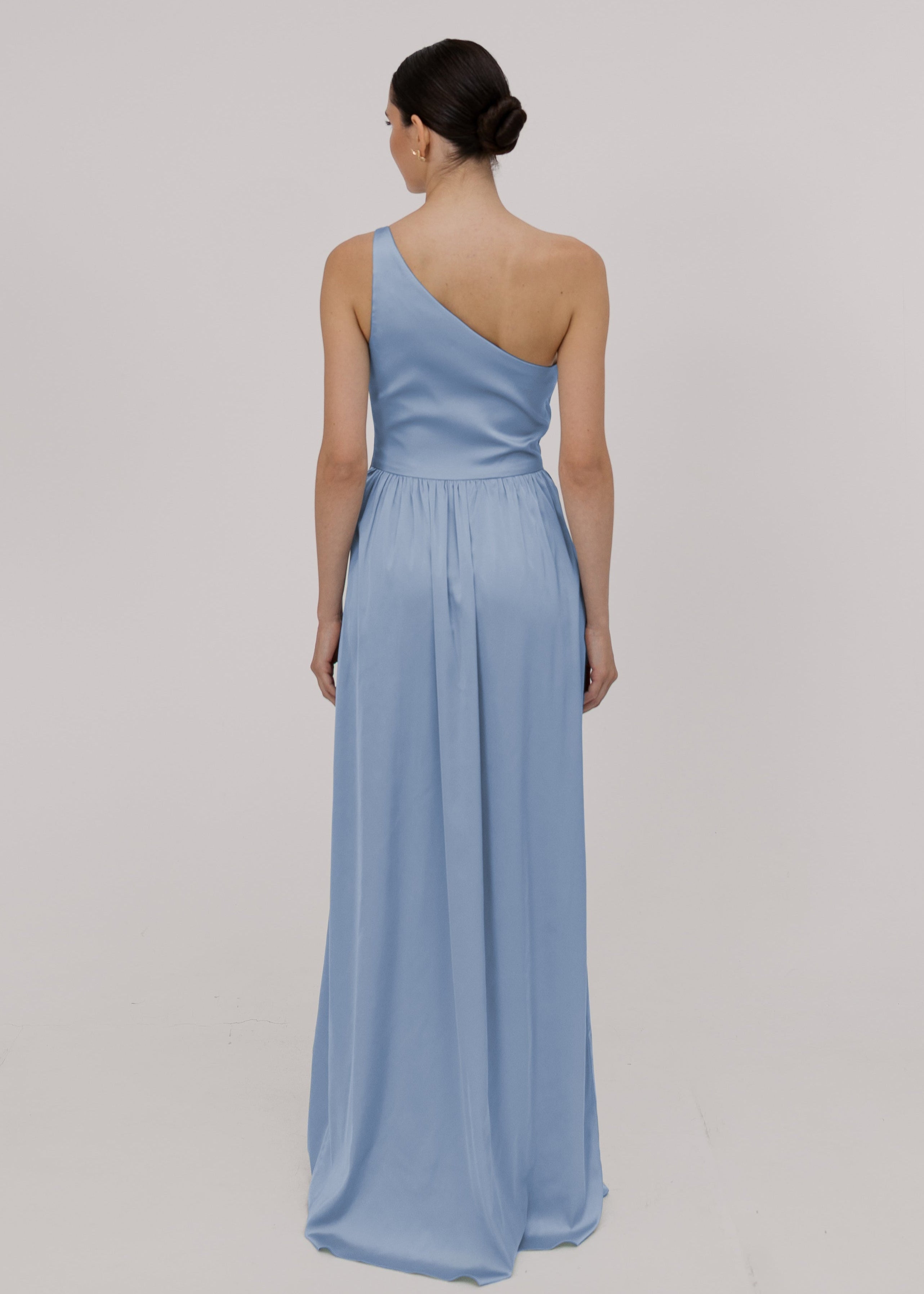 Greta Bridesmaid Dress in Dusty Blue Satin