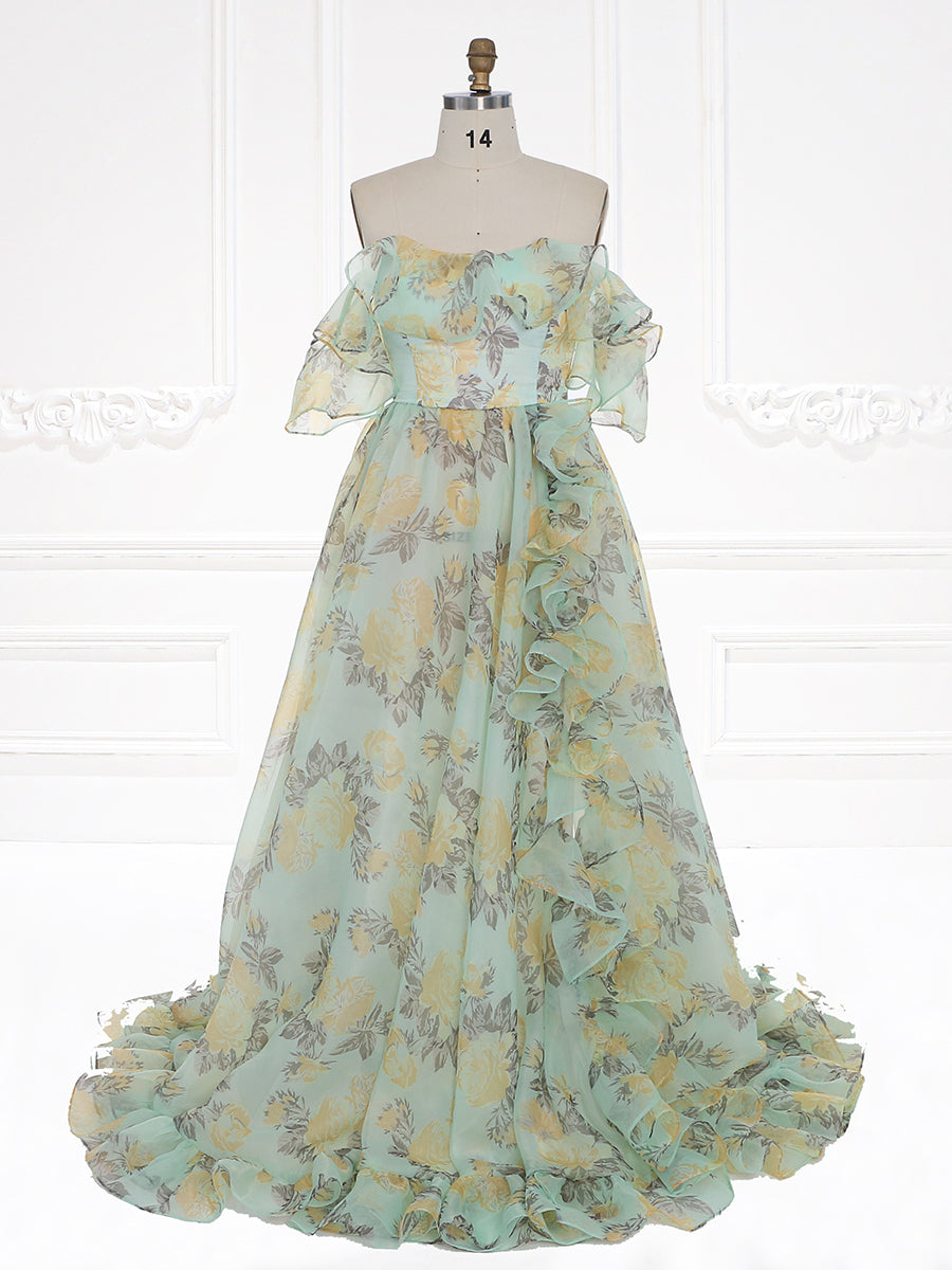 High Side Leg Split Ruffles Formal Gown Woman Party Dress Photography Photo Shoot Dress Props Lace up Back YW231044