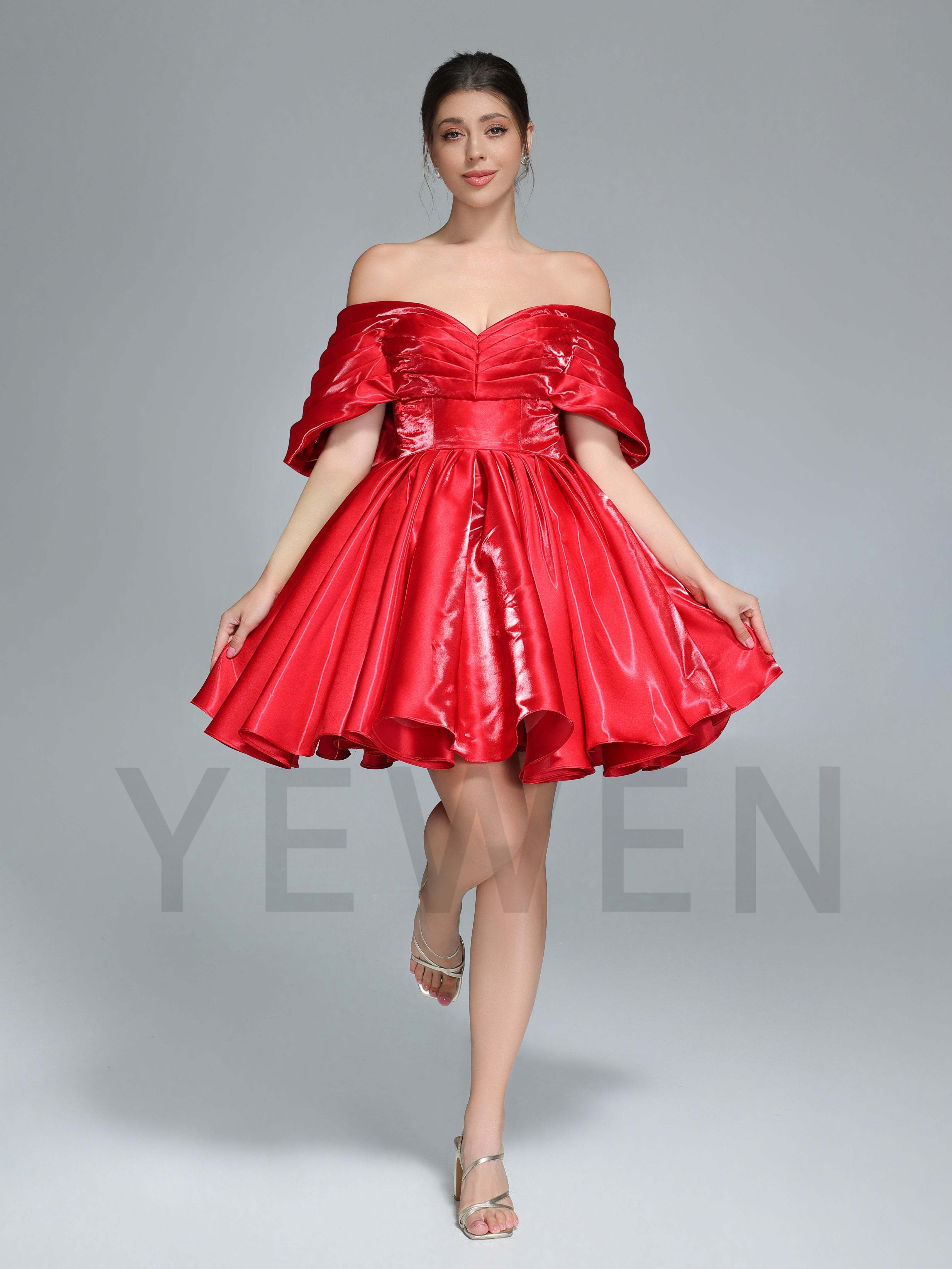Off Shoulder Short Homecoming Dresses Red Christmas Holiday Party Dress Mini YW243104