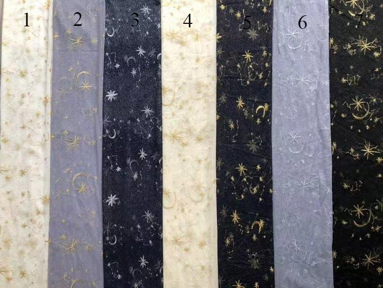 Black Tulle Embroidered Gold Stars Prom Dress High Leg Slit Party Gown W243137