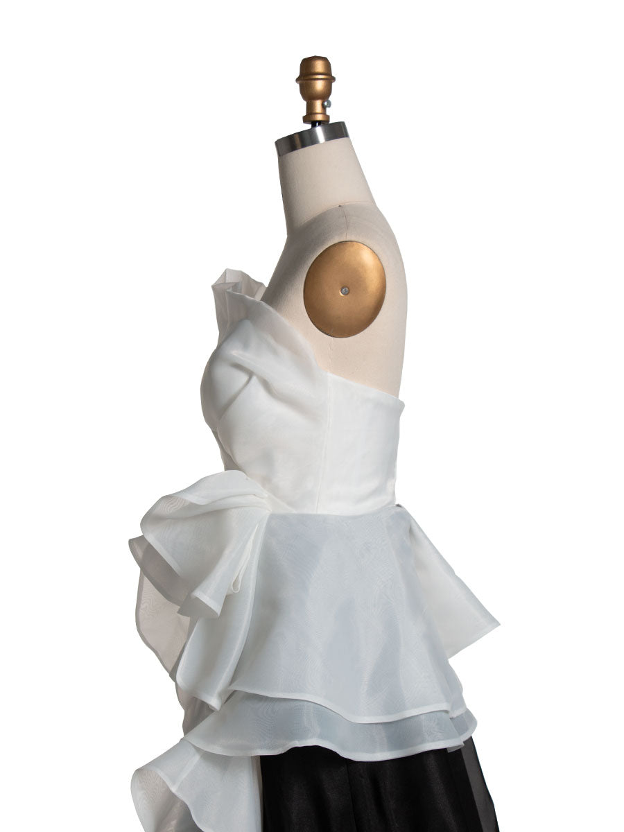 Elegant Off The Shoulder Black and White Ruffle Wedding Dresses YW240018