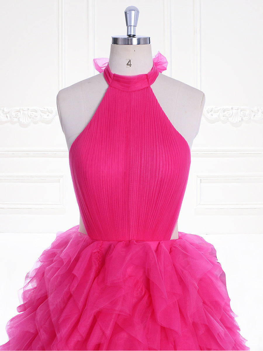 High Neck Tulle Ruffles Prom Gown Colored Wedding Dresses YW230729