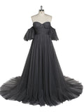 Dot Tulle Dress Long Elegant Off Shoulder Prom Party Dress Fancy Photography Gowns