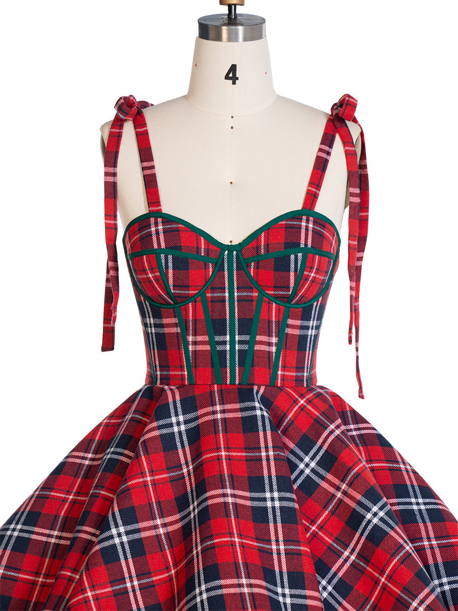 Vintage Christmas Plaid Dress A-Line Party Tartan Dresses YW243106