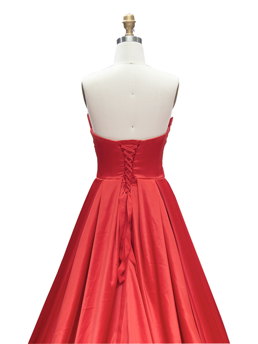 Modern A-Line Off Shoulder Red Satin Ball Gown  Bride Party Gown With Pleats YW240112