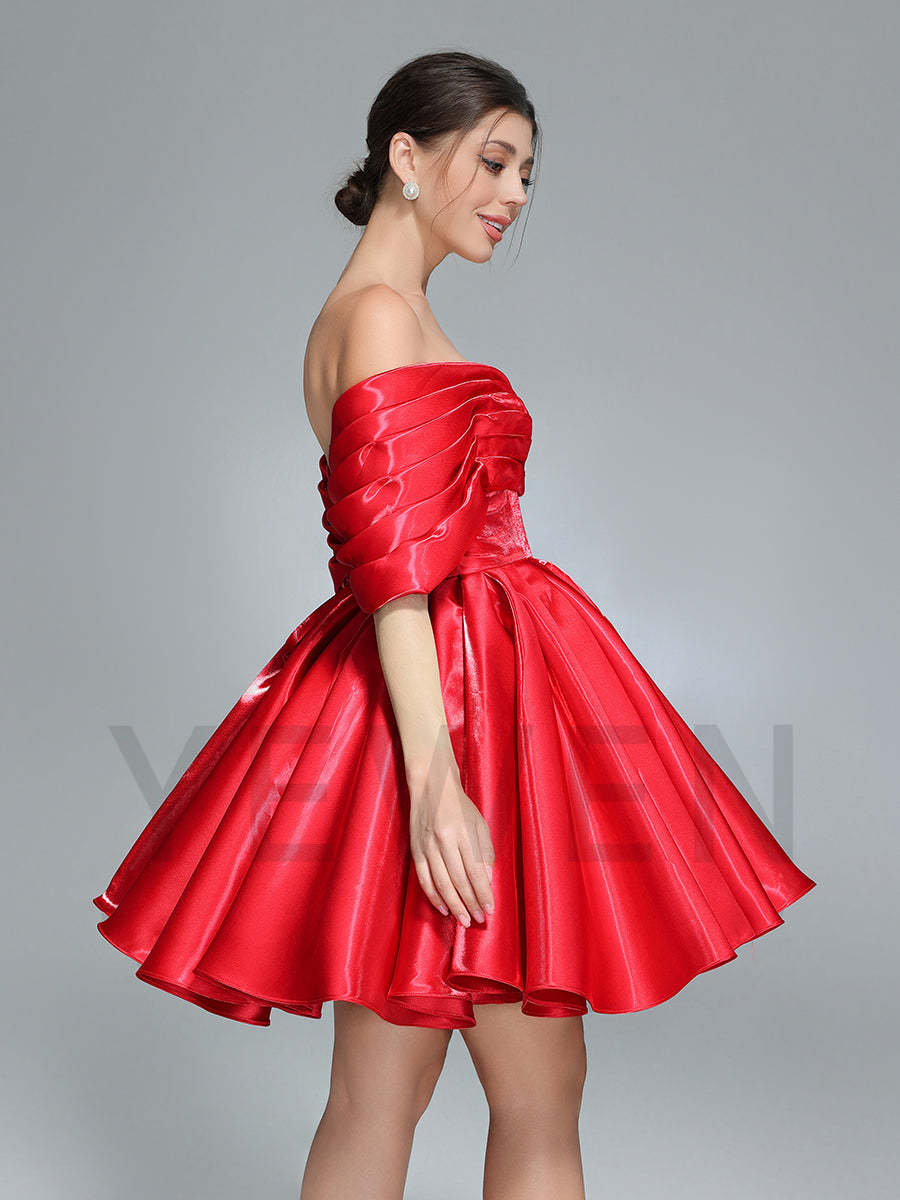 Off Shoulder Short Homecoming Dresses Red Christmas Holiday Party Dress Mini YW243104