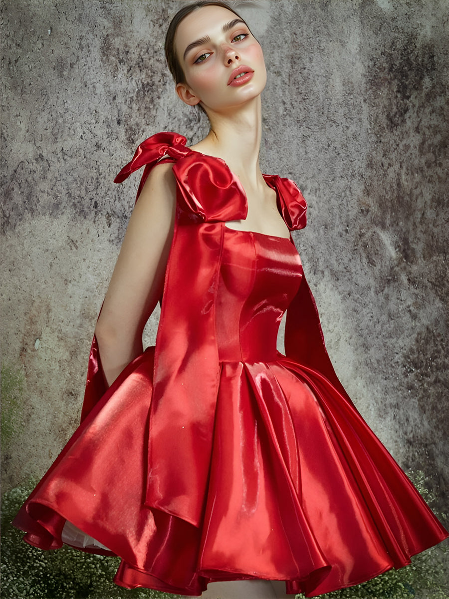 Modern Short Prom Party Dress Customized Cocktail Dress Bow Adjust Straps Puffy Skirt Homecoming Gown