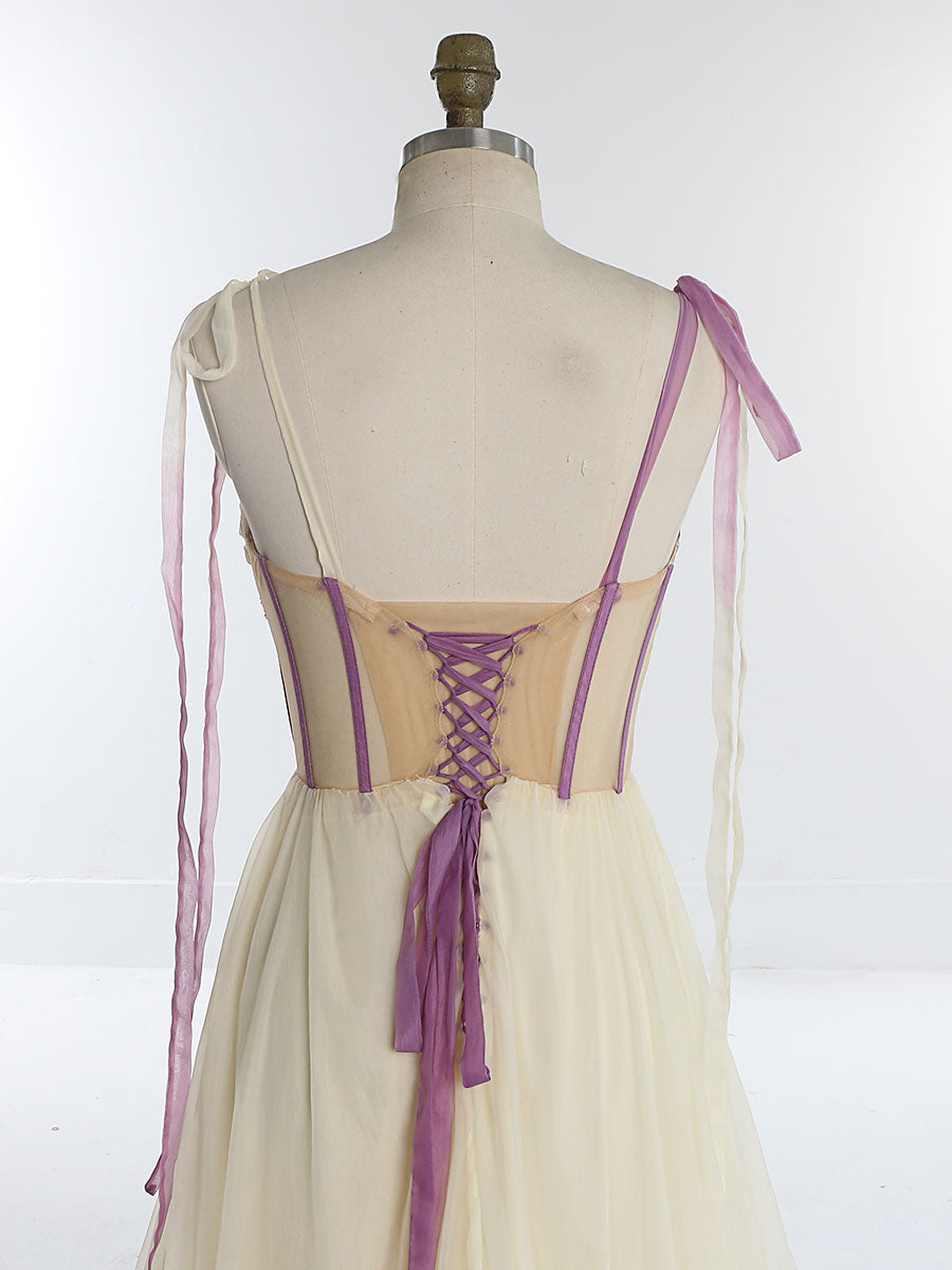 Fashion Spaghetti Strap Contrast Color Prom Dress Floor Length Photoshoot Dress YW231047