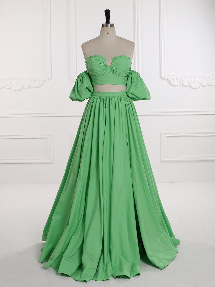 Two-Piece Set Green Prom Dress Elastic Waist Tie Back Maternity Dress Photo Shoot Dress YW231155