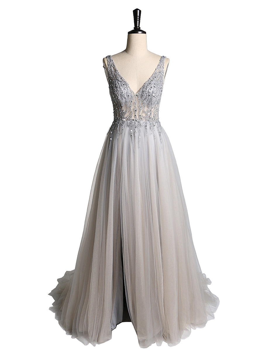 V-Neck Beaded Elegant Sleeveless Maxi Dress Photo Shoot Dress