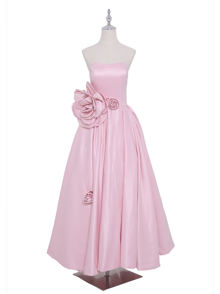 Simple Strapless Satin Flower Tea Party Dress