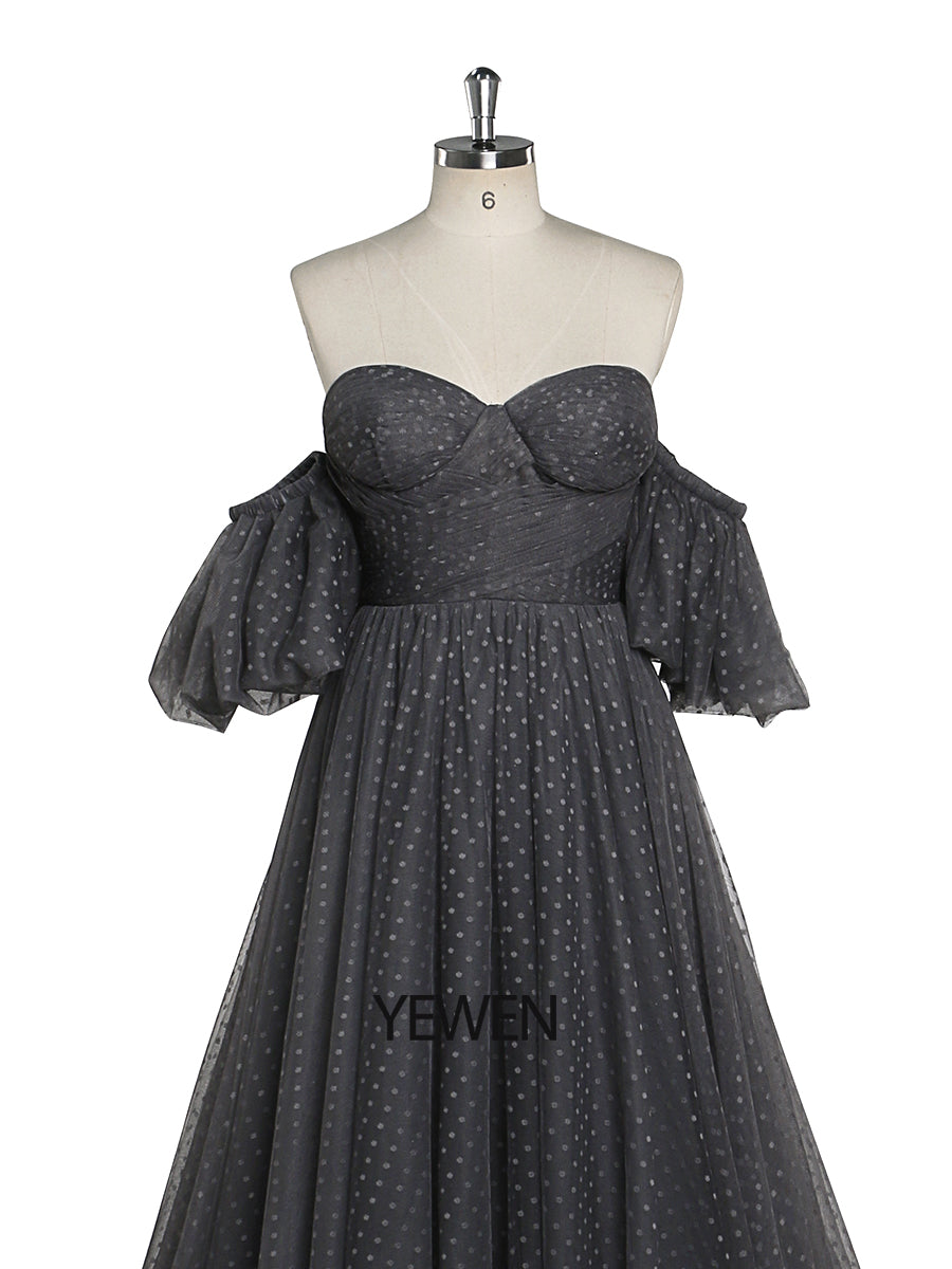 Dot Tulle Dress Long Elegant Off Shoulder Prom Party Dress Fancy Photography Gowns