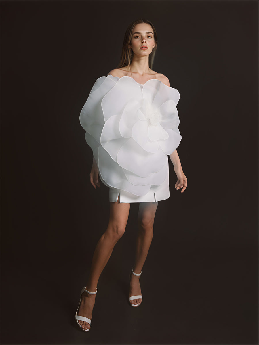 Elegant White Floral Ball Gown for Women Strapless Formal Dresses Fashion Evening Dress