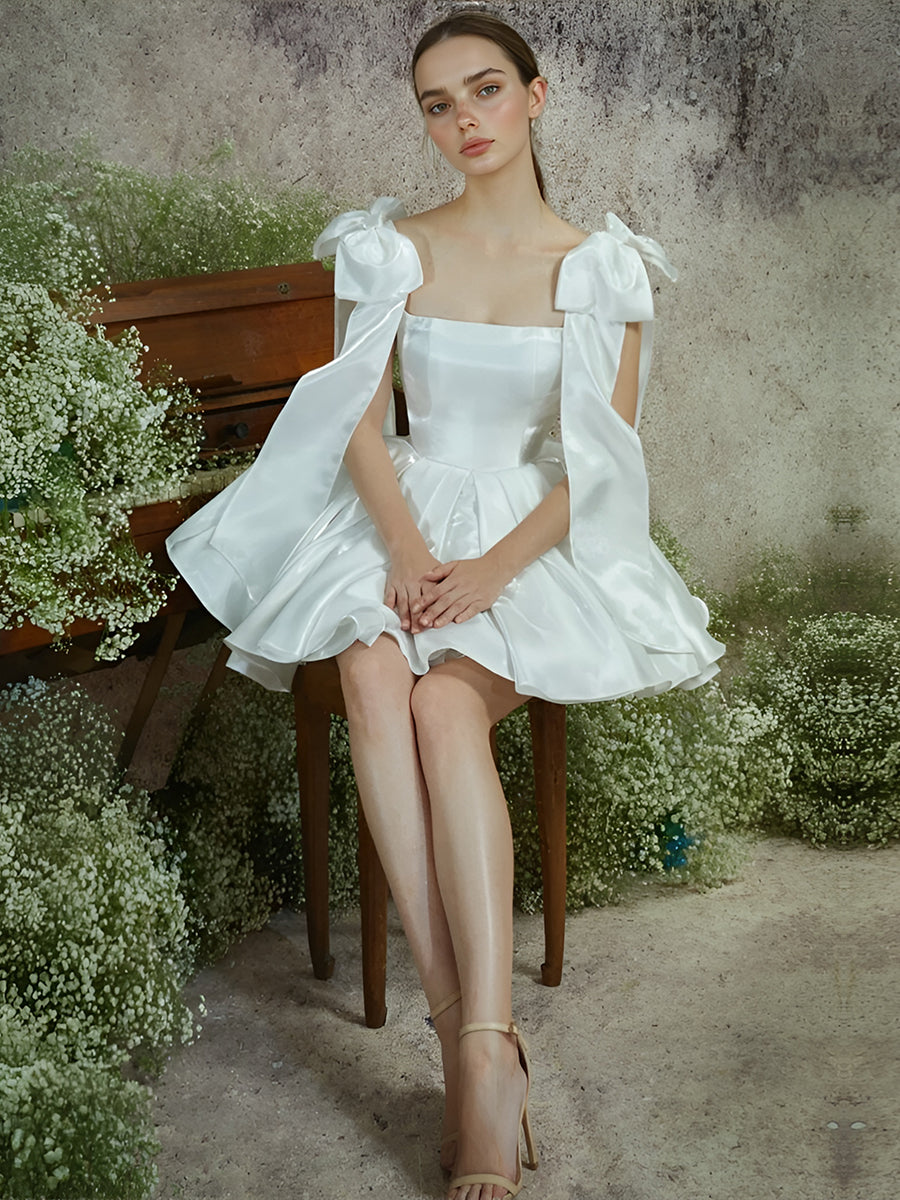 Elegant Organza Brida Dress Mini A Line Bow Straps Girls Birthday Bridesmaid Dress