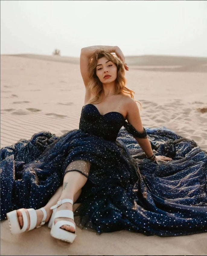 Sparkle Tulle Dress Starry Photography Gown Fashion Glitter Mesh Designer Prom Dress Long YEWEN YW010