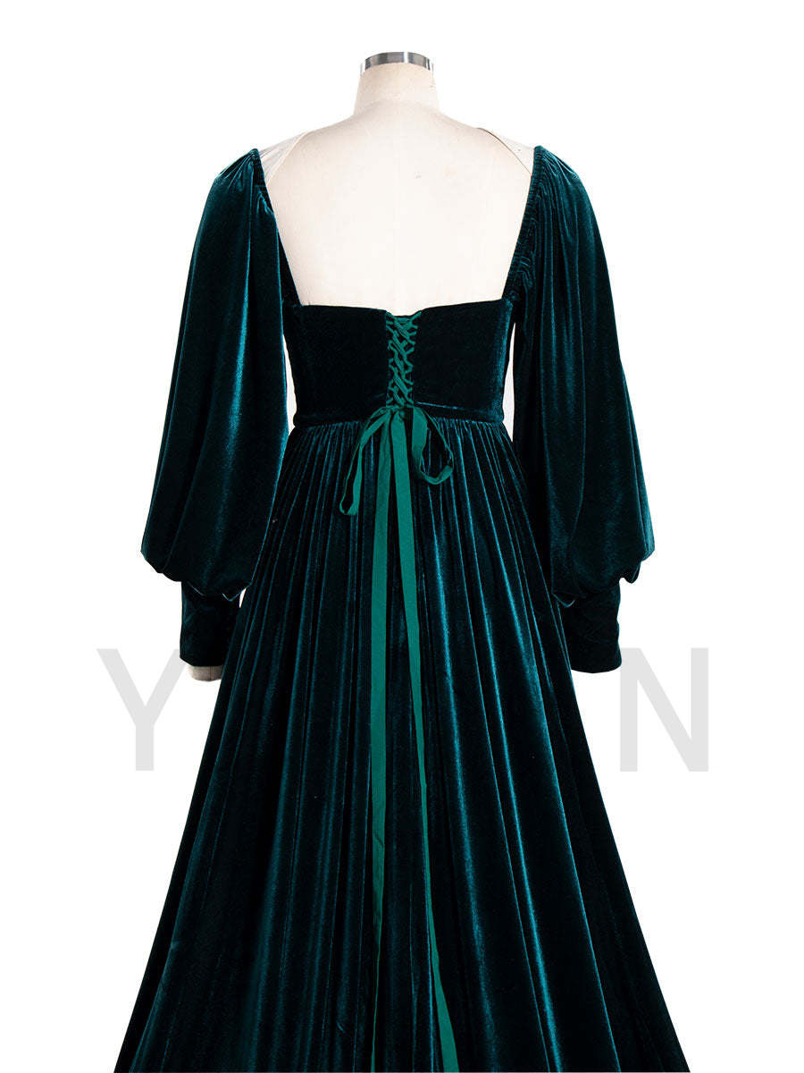 Fall Long Sleeves Velvet Evening Dress for Photo Shoot Outfit Gown YW240088