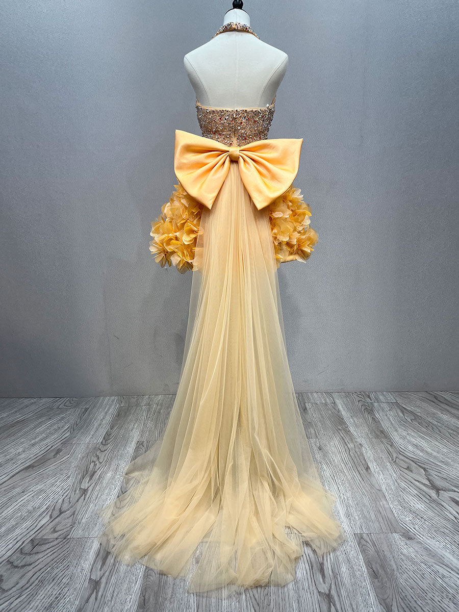 Gorgeous Halter Neck Hand-BeadsTop Floral Prom Gown YE3026