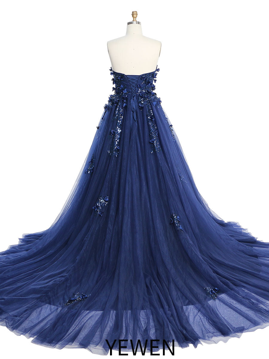 Strapless Backless Flower Sequins Elegant Evening Dress Photo Shoot Dresses YW230528