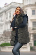 Khaki Luxury Fur 6 Row Gilet