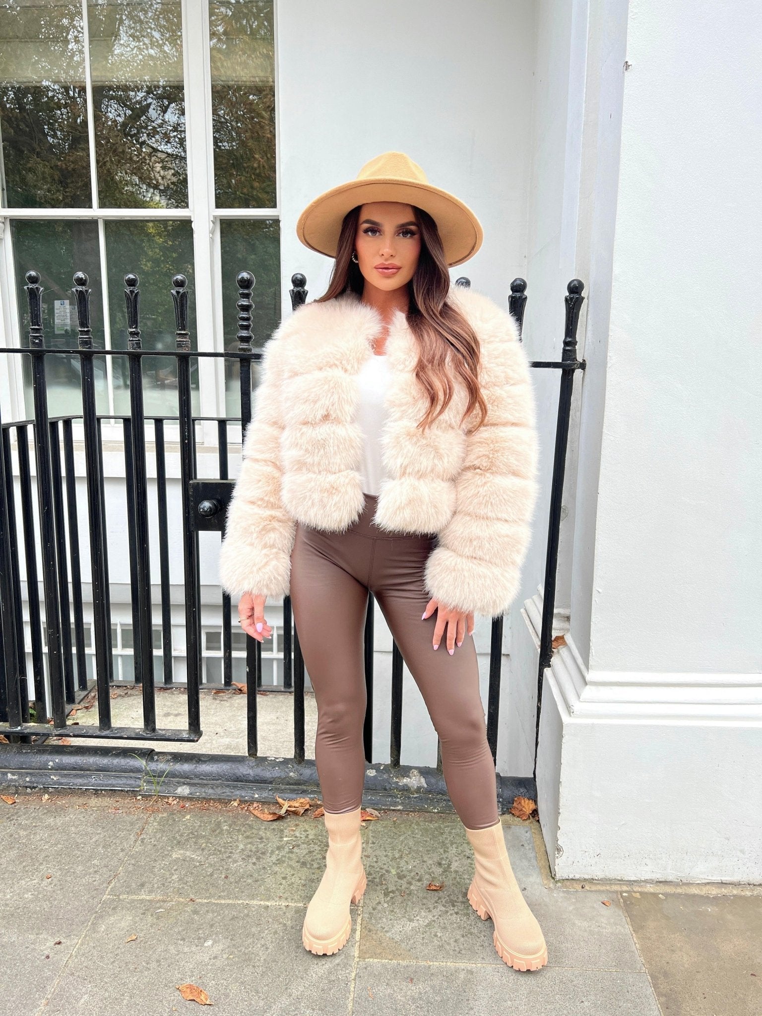 Light Beige Premium Faux Fur Jacket