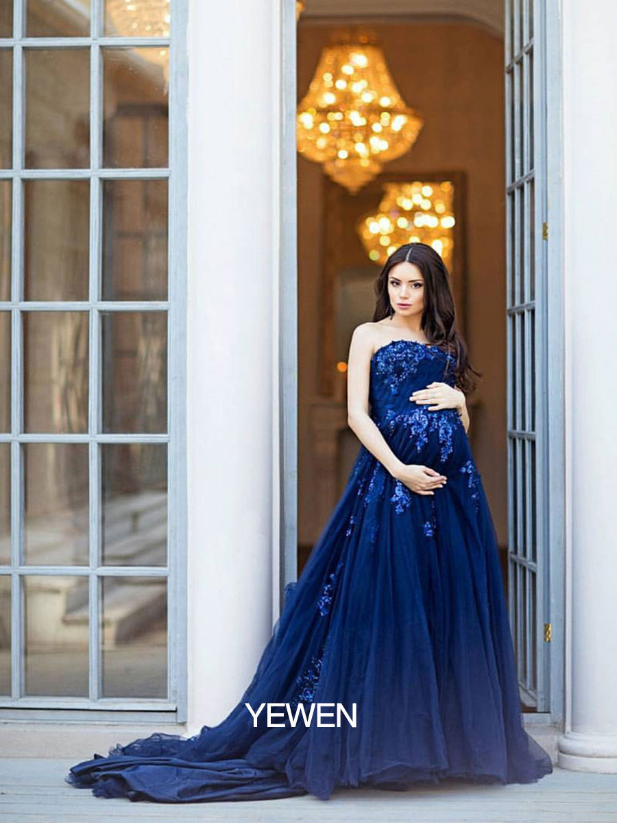 Strapless Backless Flower Sequins Elegant Evening Dress Photo Shoot Dresses YW230528