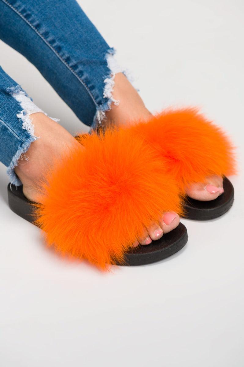 Orange Luxury Fur Sliders