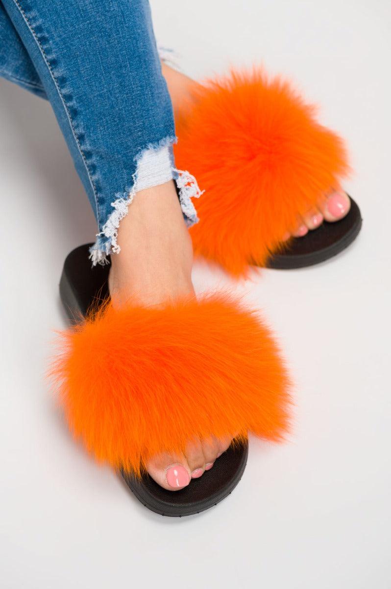 Orange Luxury Fur Sliders