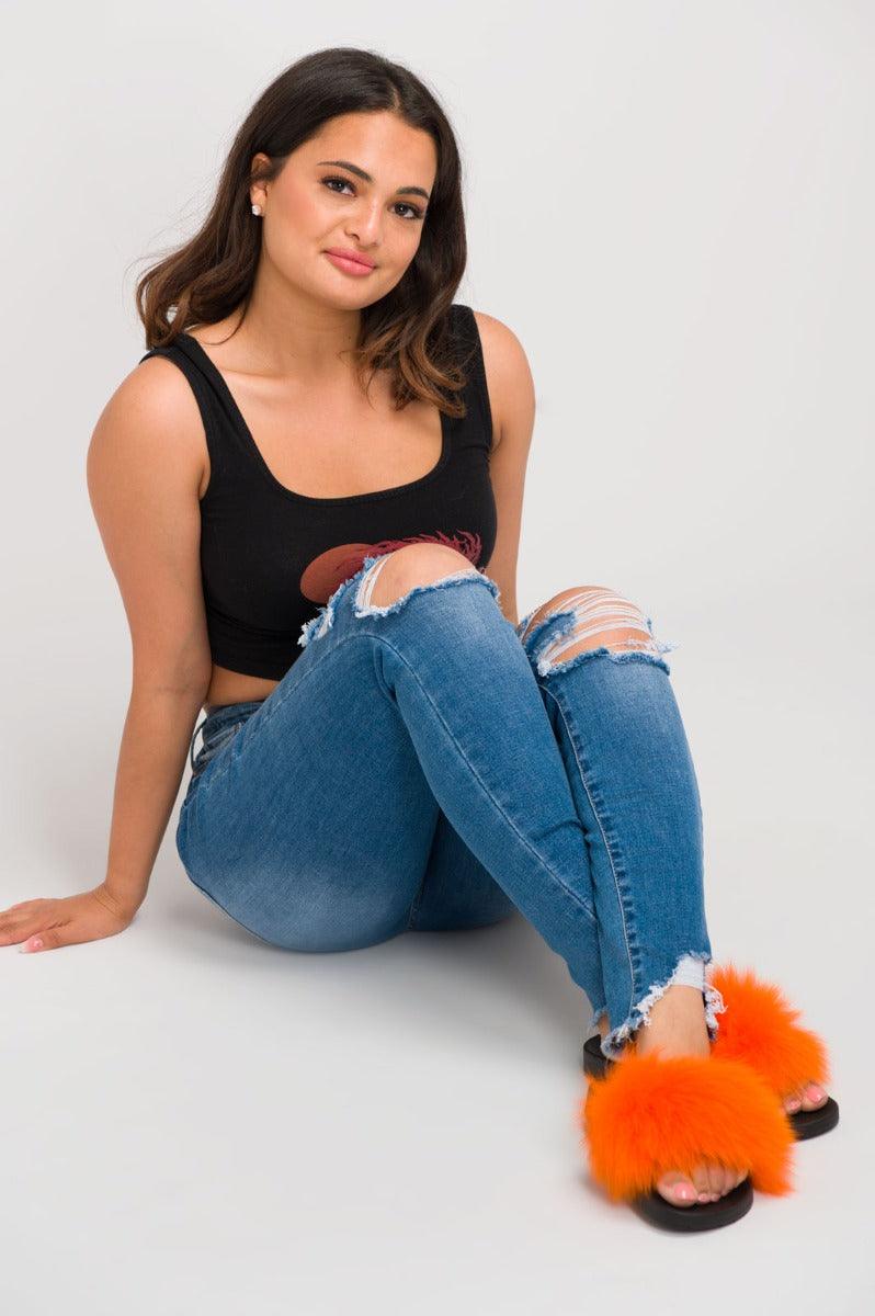 Orange Luxury Fur Sliders