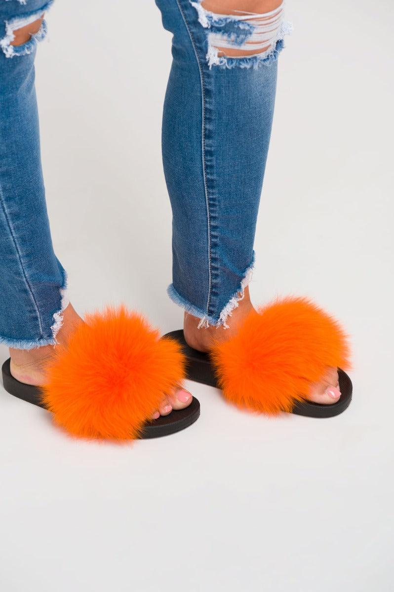 Orange Luxury Fur Sliders