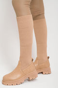 Taupe Knee High Chunky Sock Boots