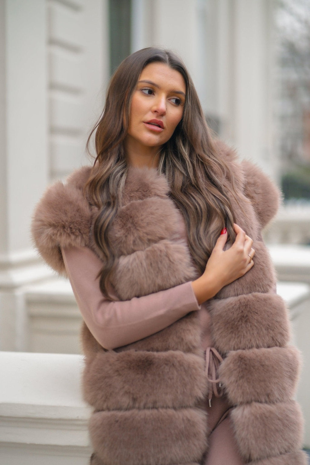Taupe Premium Faux Fur Longline Gilet