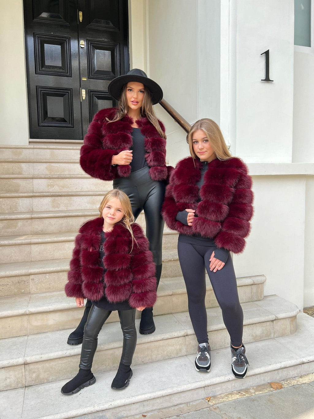 Burgundy Childrens Faux Fur Coat